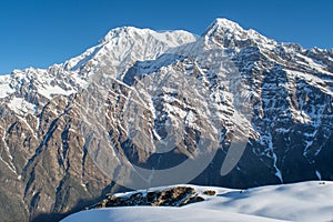 Mountains landscape view in the morning at Mardi Himal trek