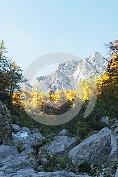 Mountains of Logar valley in autumn, Logarska Dolina, Slovenia