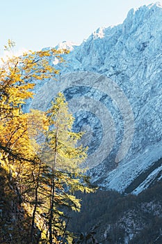 Mountains of Logar valley in autumn, Logarska Dolina, Slovenia
