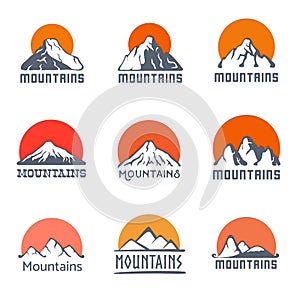 Mountains logo set, vector icon illustration