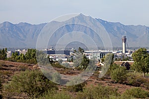 The mountains loom over the airport in Arizona