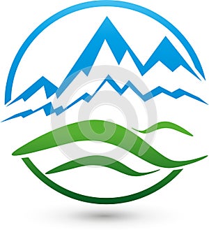 Mountains and meadow, sports and travel logo Logo
