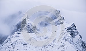 Mountains in the mist in the Dolomite Alp, Italy