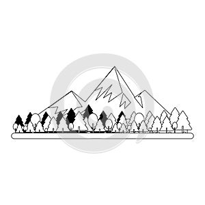 Mountains nature oudoor scene cartoon in black and white photo
