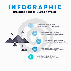 Mountains, Nature, Outdoor, Clouds, Sun Infographics Template for Website and Presentation. GLyph Gray icon with Blue infographic