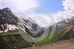 The mountains near Anzob pass and Anzob river in May, Tajikistan