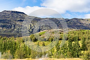 Mountains near Haukadalur geyser valley in Iceland