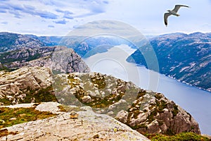 Mountains near the Preachers Pulpit Rock in fjord Lysefjord - No