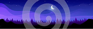 Mountains at night flat color vector illustration