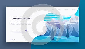 Mountains at Night or Morning Website Landing Page, Beautiful Highland Landscape, Tranquil Scenery Hill Peak with Moon or Sun