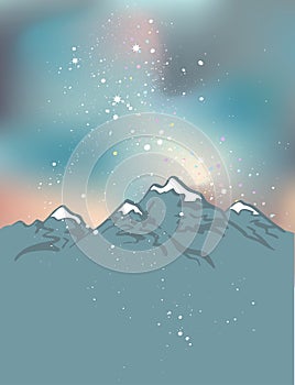 Mountains at the night time. Vector space background