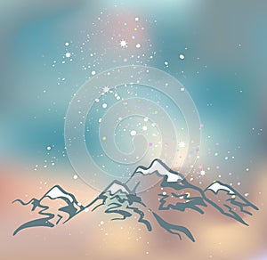 Mountains at the night time. Vector space background