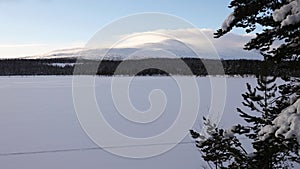 Mountains from Nulltjarn lake in winter in Are Valadalen in Jamtland in Sweden