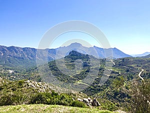 Mountains and olive groves in northern Costa Blanca Spain