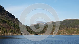 Mountains from Osterfjord near Bergen in Norway in Autumn