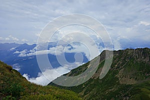 Mountains  peak  horizon  clouds  Krasnaya Polyana  North Caucasus  nature of Russia.