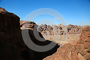 Mountains in Petra, Petra, originally known to Nabateans as Raqmu - historical and archaeological city in Hashemite Kingdom of