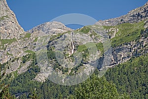 Mountains with pine  forest and granite tops, France