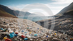 mountains of plastic garbage on the ocean, water pollution