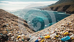 mountains of plastic garbage on the ocean, water pollution