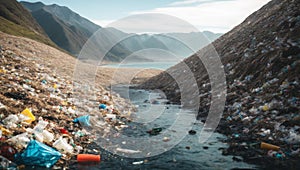 mountains of plastic garbage on the ocean, water pollution