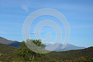 Mountains of the Pyrenees from Fort de Bellegarde in Le Perthus in France