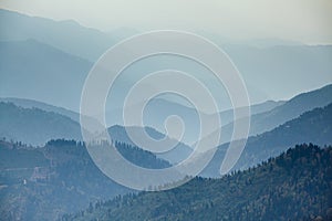 Mountains range in mist