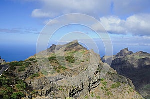 Mountains, ravines and the Atlantic viewed from the top of the sinuous road going to Masca, Tenerife, Canary Islands, Spain