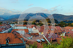 Mountains and Red Roofs of Kamnik Town under the Kamnik-Savinja Alps, Slovenia