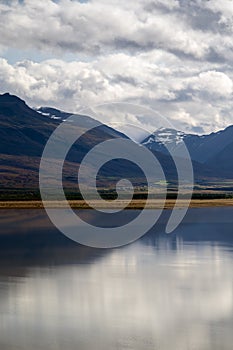 Mountains reflected in a lake. Iceland landscape