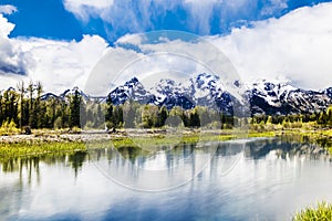 Mountains reflecting in Grand Teton National Park
