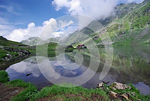 Mountains reflecting on lake