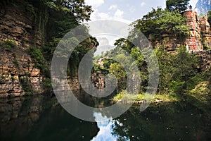 Mountains reflecting on lake