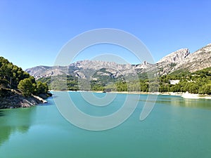 Mountains and reservoir in northern Costa Blanca Spain