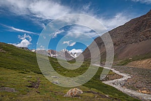 Mountains river glacier clouds sky summer