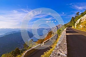 Mountains road and Kotor Bay on sunset - Montenegro