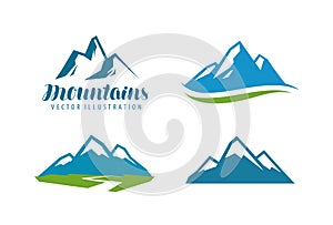 Mountains, rock logo or label. Mountaineering, climbing, alpinism icon. Vector illustration