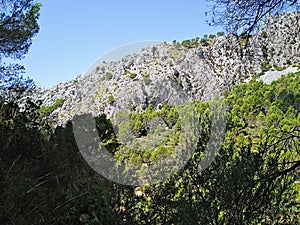 Mountains and rocks in Galatzo park Majorca shadow