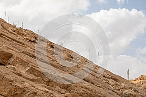 Mountains, rocks and hills of Judean desert in Israel, Middle East landmarks of Old Testament Bible times. Aerial view