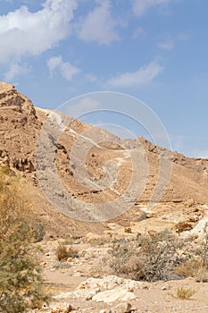 Mountains, rocks and hills of Judean desert in Israel, Middle East landmarks of Old Testament Bible times. Aerial view