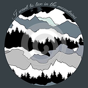 Mountains in round frame