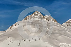 Mountains scenes at Ski resorts Andermatt and Sedrun in Switzerland