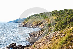 mountains and sea scenery with blue sky at koh smet, Thailand