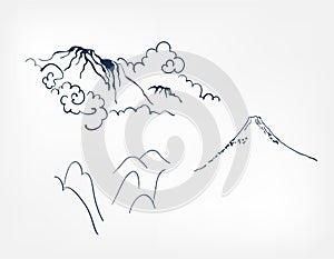 Mountains set design elements vector sketch illustration japanese chinese oriental line art design elements