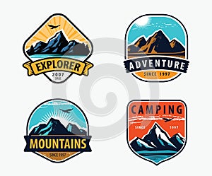 Mountains set labels. Mountaineering, climbing, hiking vector illustration