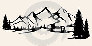 Mountains silhouettes. Mountains vector, Mountains vector of outdoor design elements, Mountain scenery, trees, pine vector,