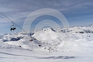 The mountains of ski resort Les Arcs, France .