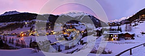 Mountains ski resort Solden Austria at sunset