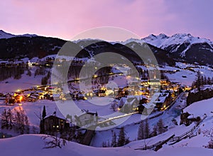 Mountains ski resort Solden Austria at sunset