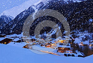 Mountains ski resort Solden Austria at sunset